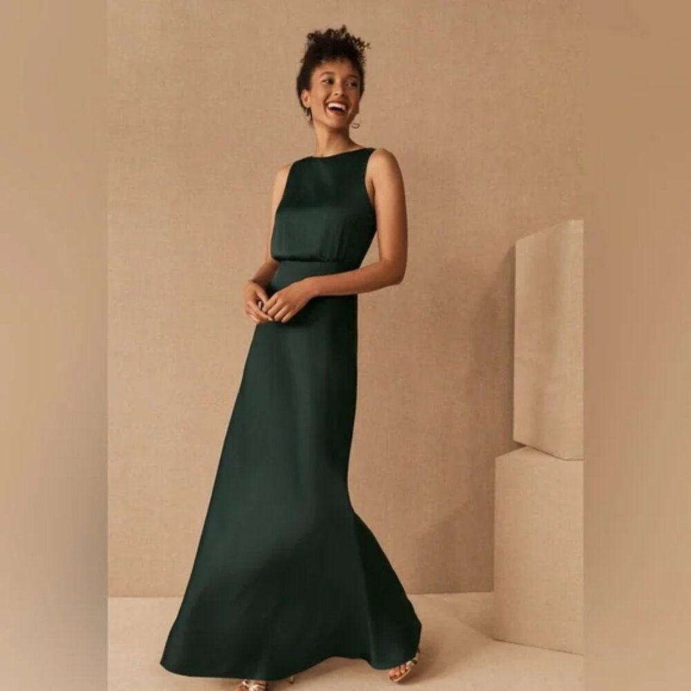 NWT BHLDN Beckett Satin Charmeuse Green Halter Maxi Dress Size 6